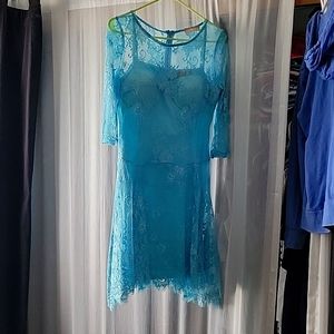 Ice Blue Lace-overlay Dress